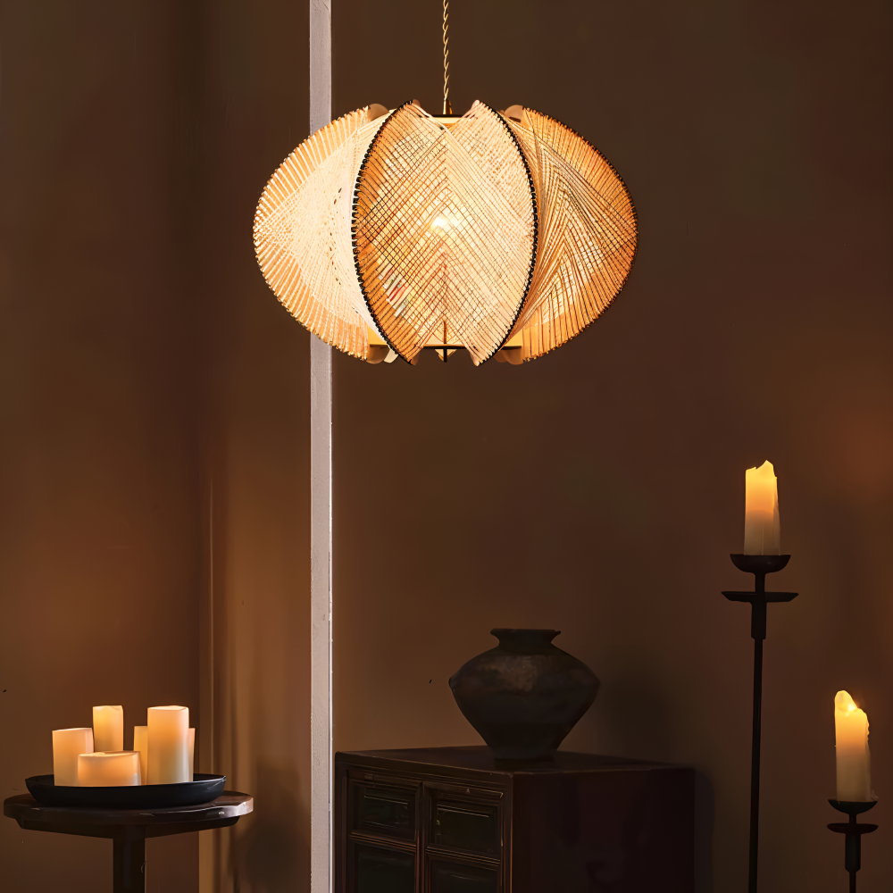 Kirei Pendelleuchte - Geometrische Hängelampe aus Hanfseil und Holz - Wabi Sabi Lighting