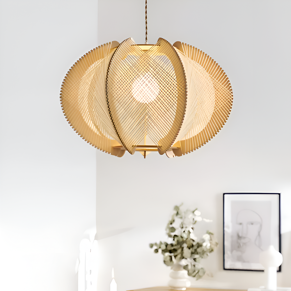 Kirei Pendelleuchte - Geometrische Hängelampe aus Hanfseil und Holz - Wabi Sabi Lighting