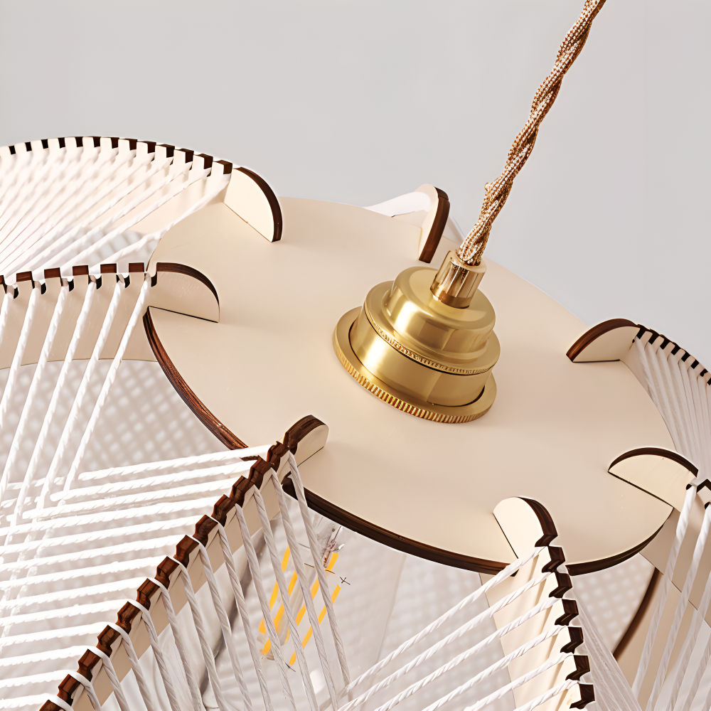 Kirei Pendelleuchte - Geometrische Hängelampe aus Hanfseil und Holz - Wabi Sabi Lighting