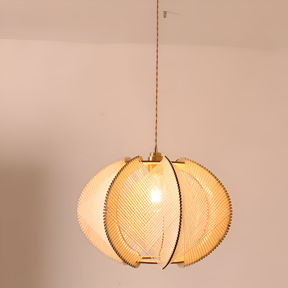 Kirei Pendelleuchte - Geometrische Hängelampe aus Hanfseil und Holz - Wabi Sabi Lighting