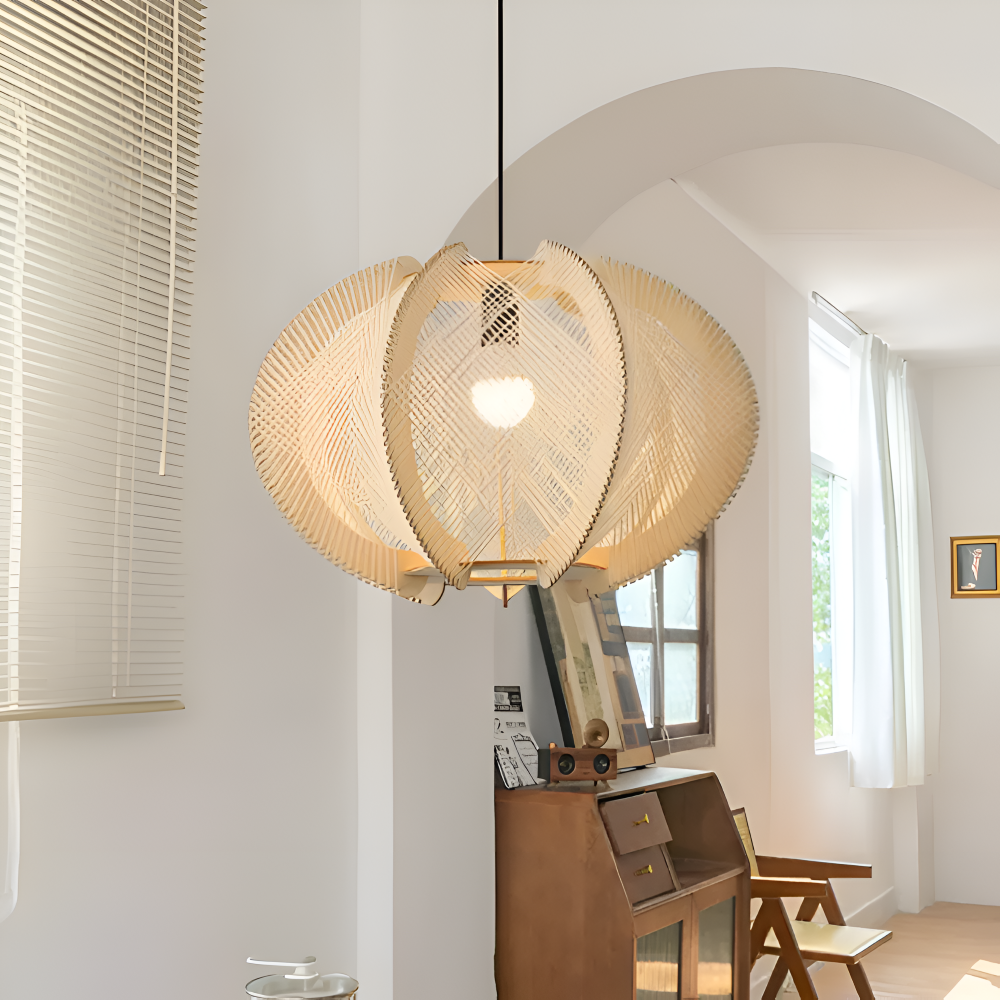 Kirei Pendelleuchte - Geometrische Hängelampe aus Hanfseil und Holz - Wabi Sabi Lighting