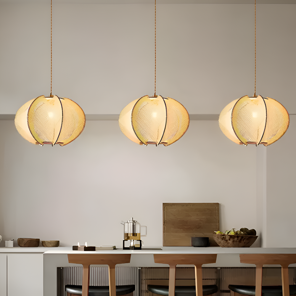 Kirei Pendelleuchte - Geometrische Hängelampe aus Hanfseil und Holz - Wabi Sabi Lighting
