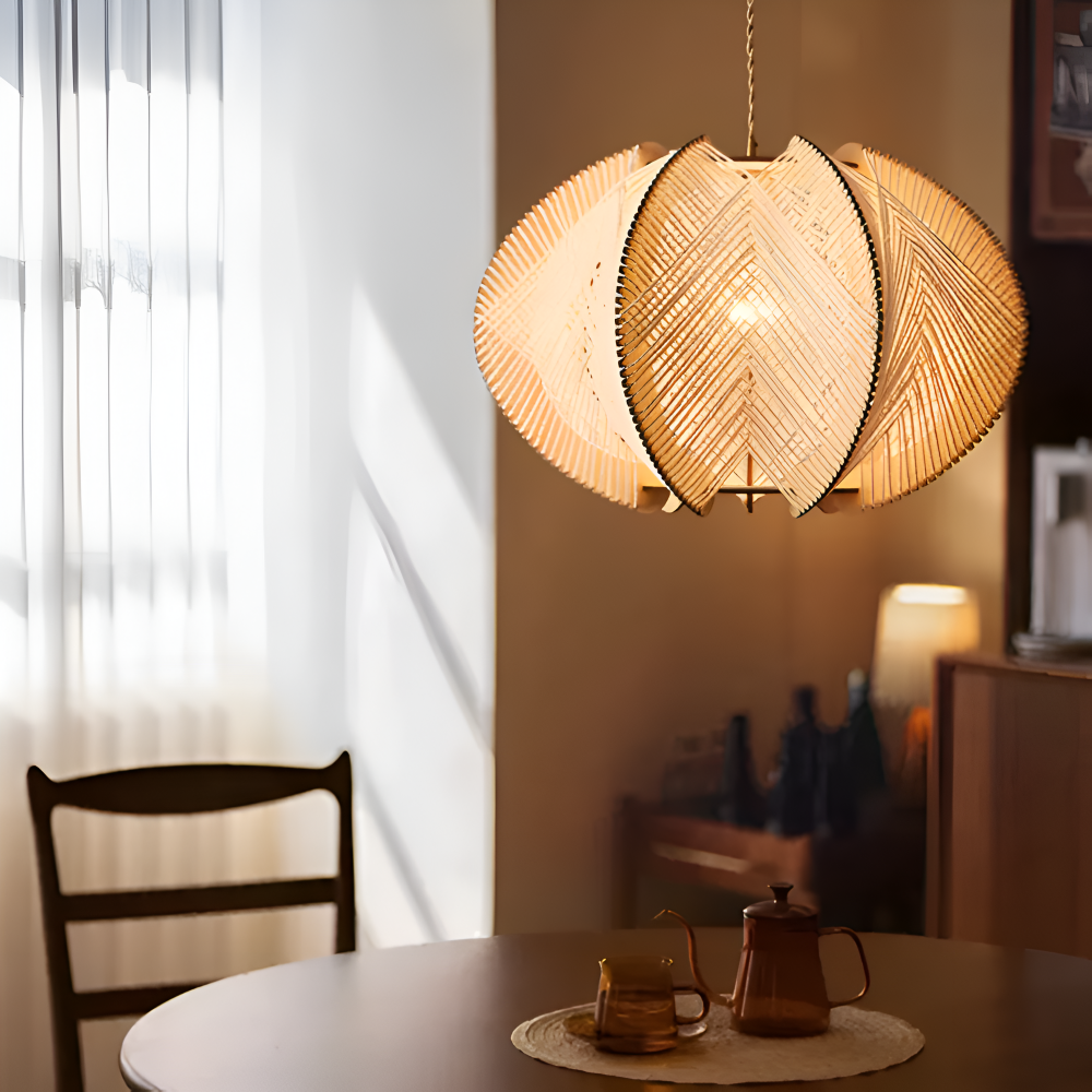 Kirei Pendelleuchte - Geometrische Hängelampe aus Hanfseil und Holz - Wabi Sabi Lighting