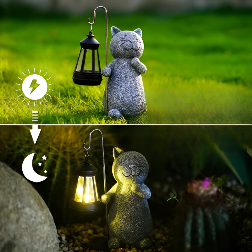KittyBeam - Bezaubernde Solar Katzenstatuen Laterne für Gartenfreuden