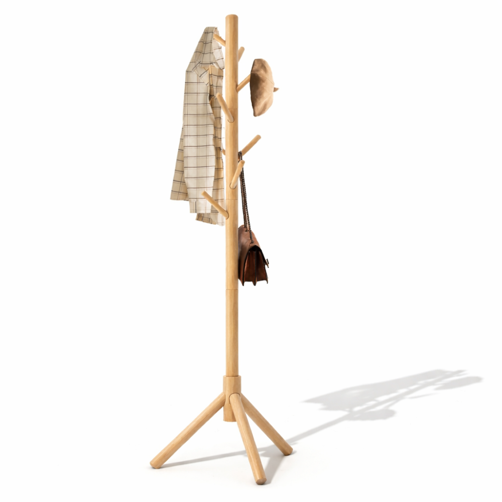 Kleiderständer Massivholz Höhenverstellbar – Garderobenständer mit 8 Haken – Freistehend, 175cm