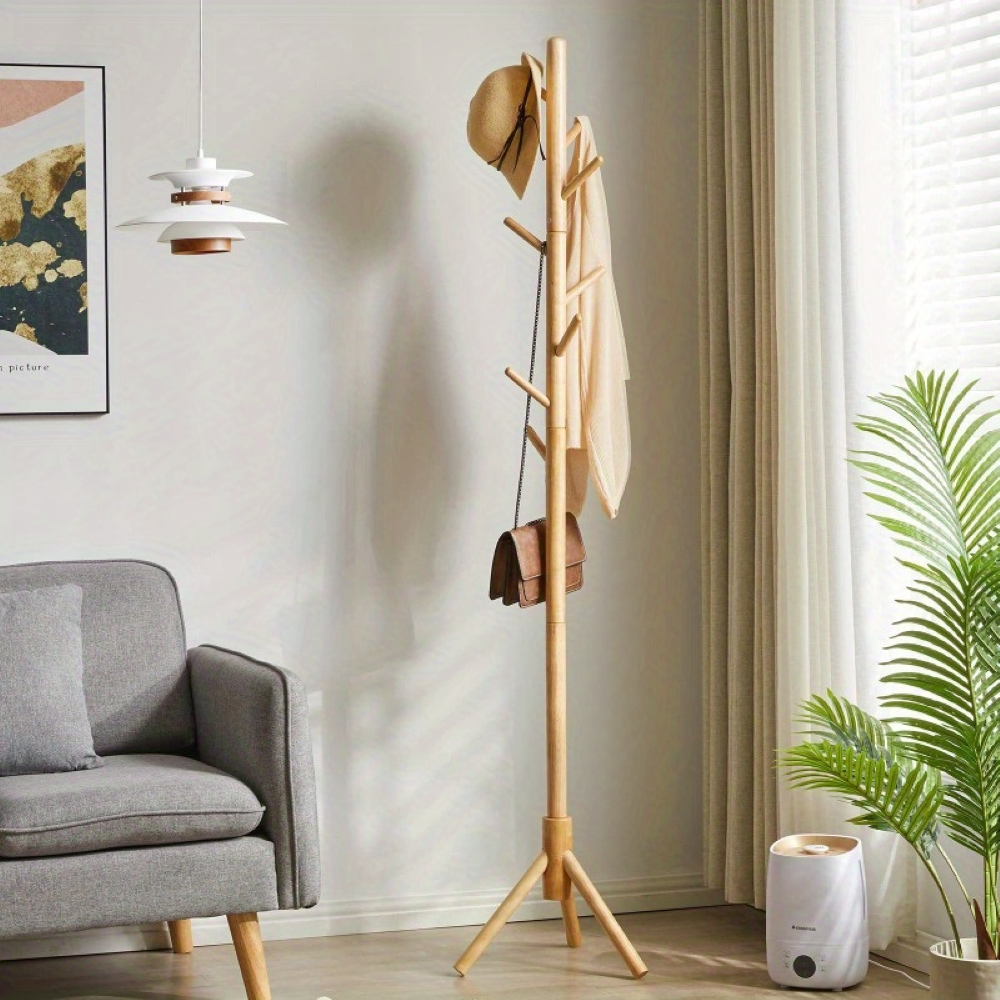 Kleiderständer Massivholz Höhenverstellbar – Garderobenständer mit 8 Haken – Freistehend, 175cm