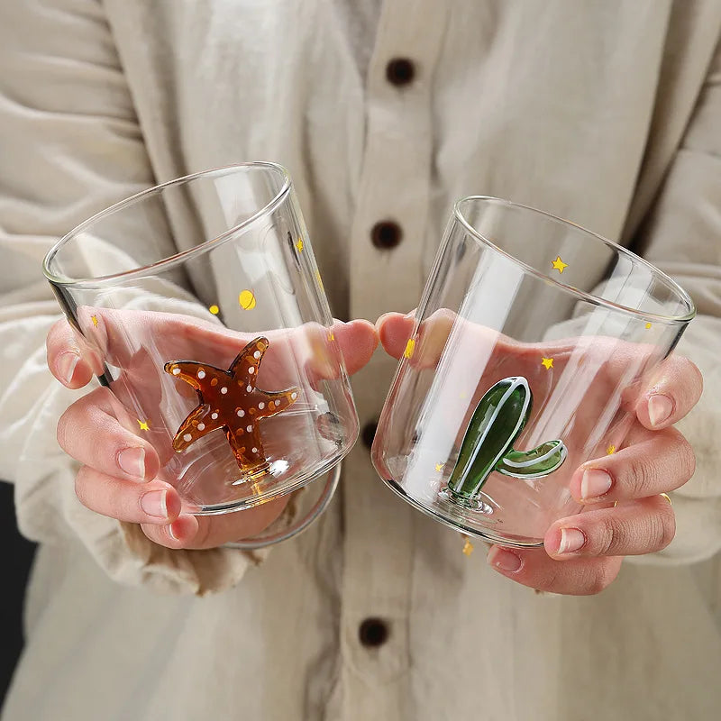 Kreative 3D Glas Tasse - Handgefertigte Tier- und Pflanzenform für Kaffee und Milch 5
