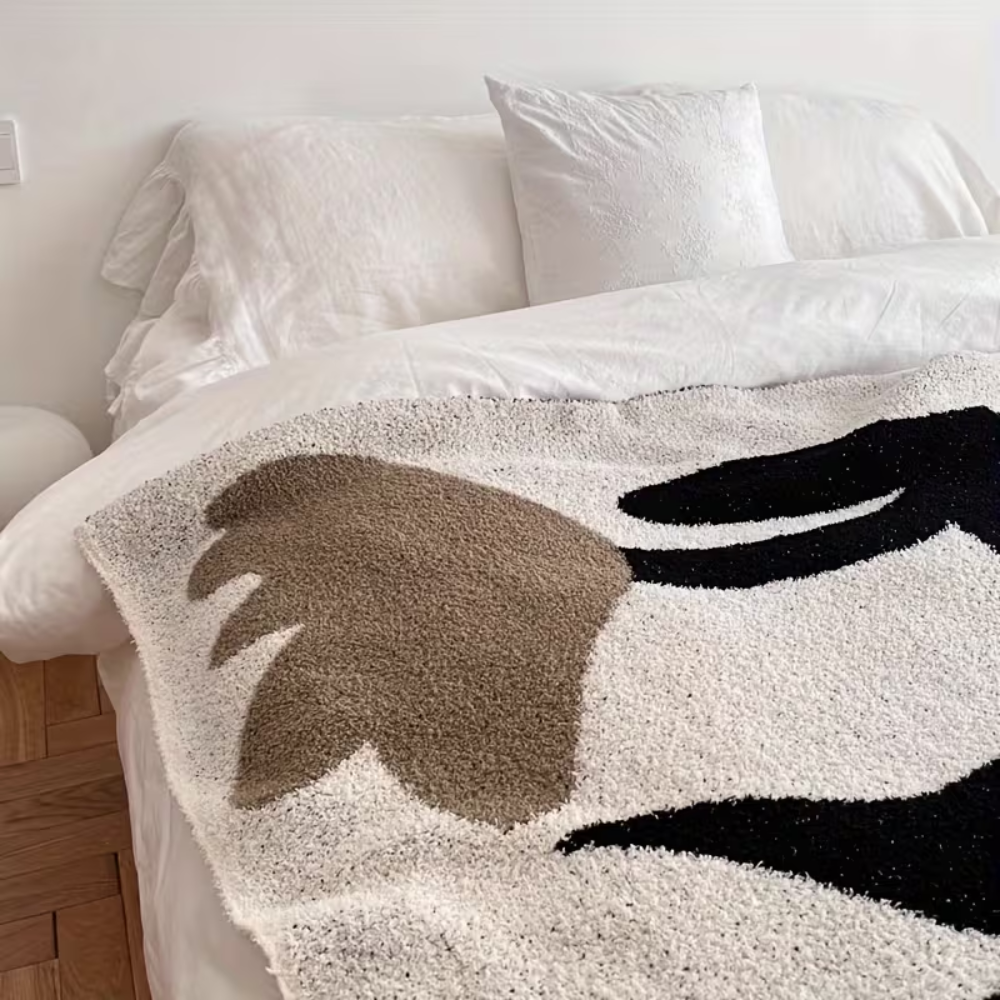 Kuscheldecke Beige Schwarz – Weiche Strickdecke mit Muster für Sofa, Bett & Wohnzimmer