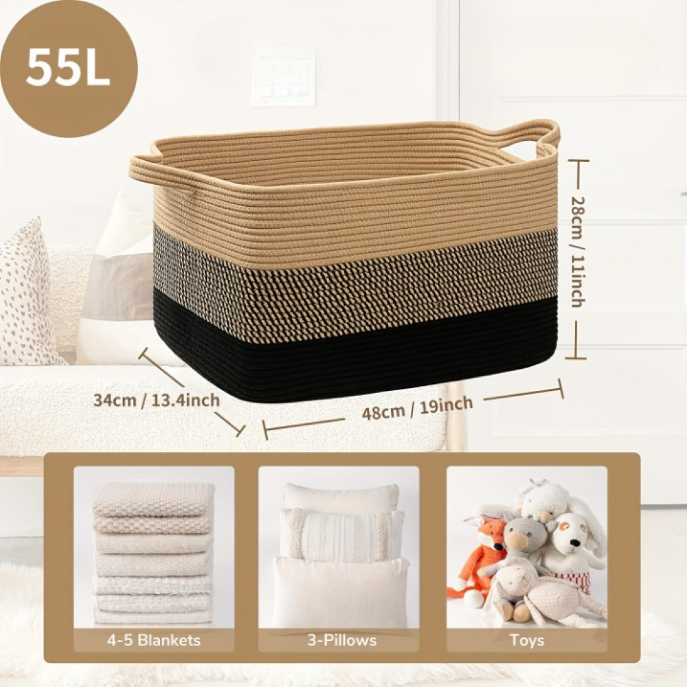Großer Aufbewahrungskorb 55L – Faltbarer Wäschekorb & Spielzeugkiste – 48x34x28cm, Waschbar