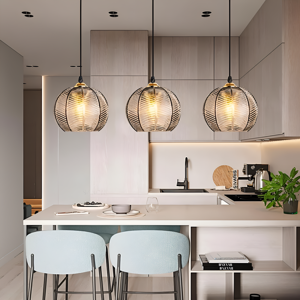 LeafyRib Pendelleuchte - Retro Moderne Gerippte Glas Hängelampe