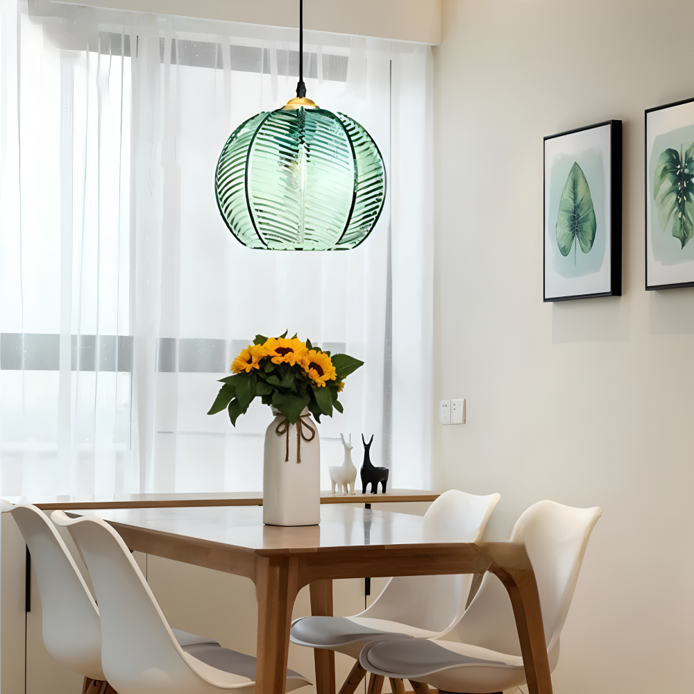 LeafyRib Pendelleuchte - Retro Moderne Gerippte Glas Hängelampe