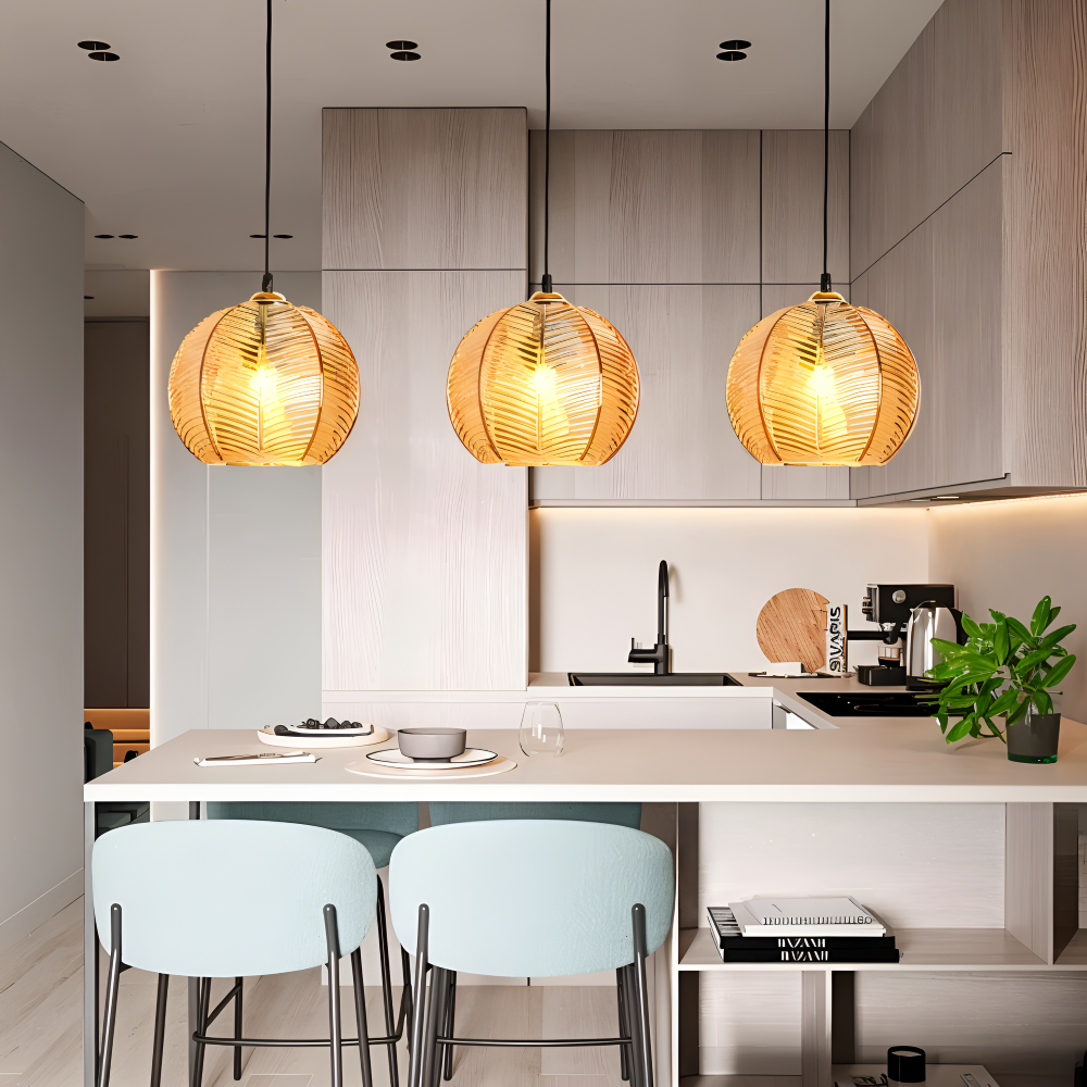 LeafyRib Pendelleuchte - Retro Moderne Gerippte Glas Hängelampe