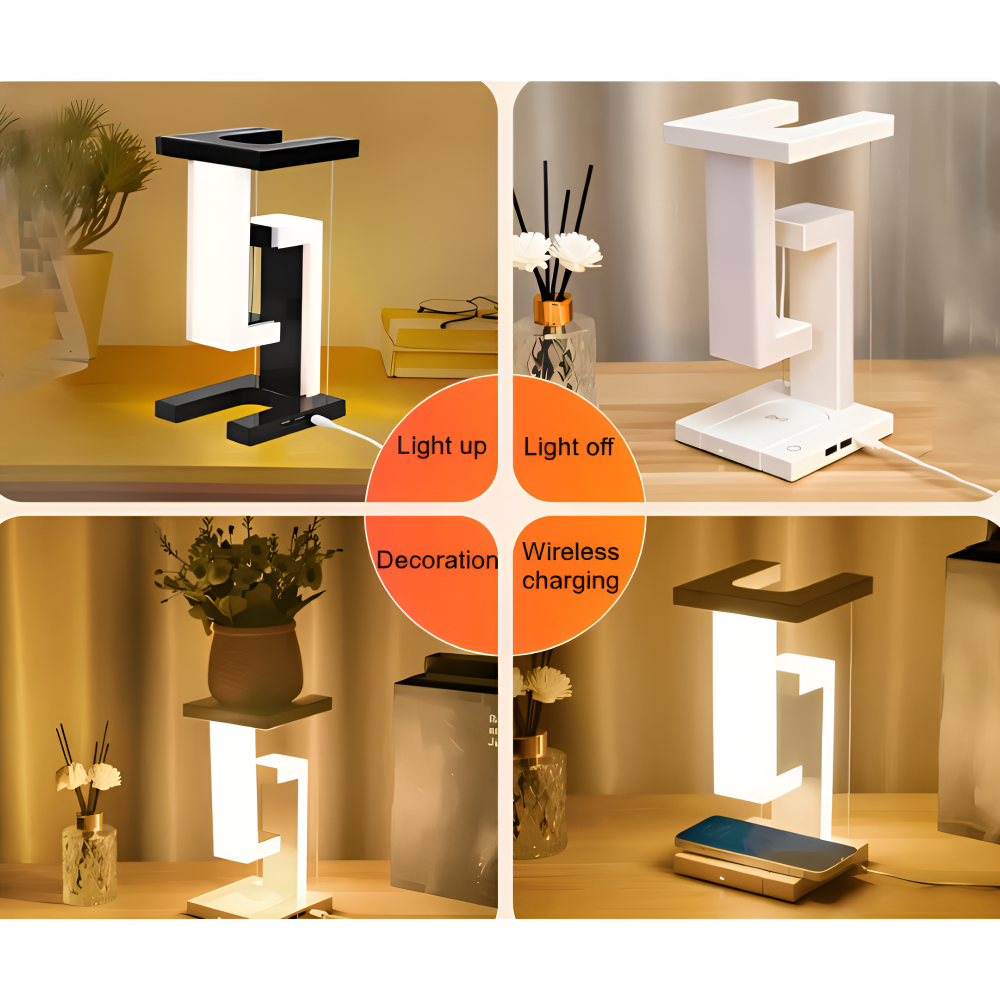 LevBlock Tischlampe - Schwebende LED Tischlampe mit kabellosem Ladepad
