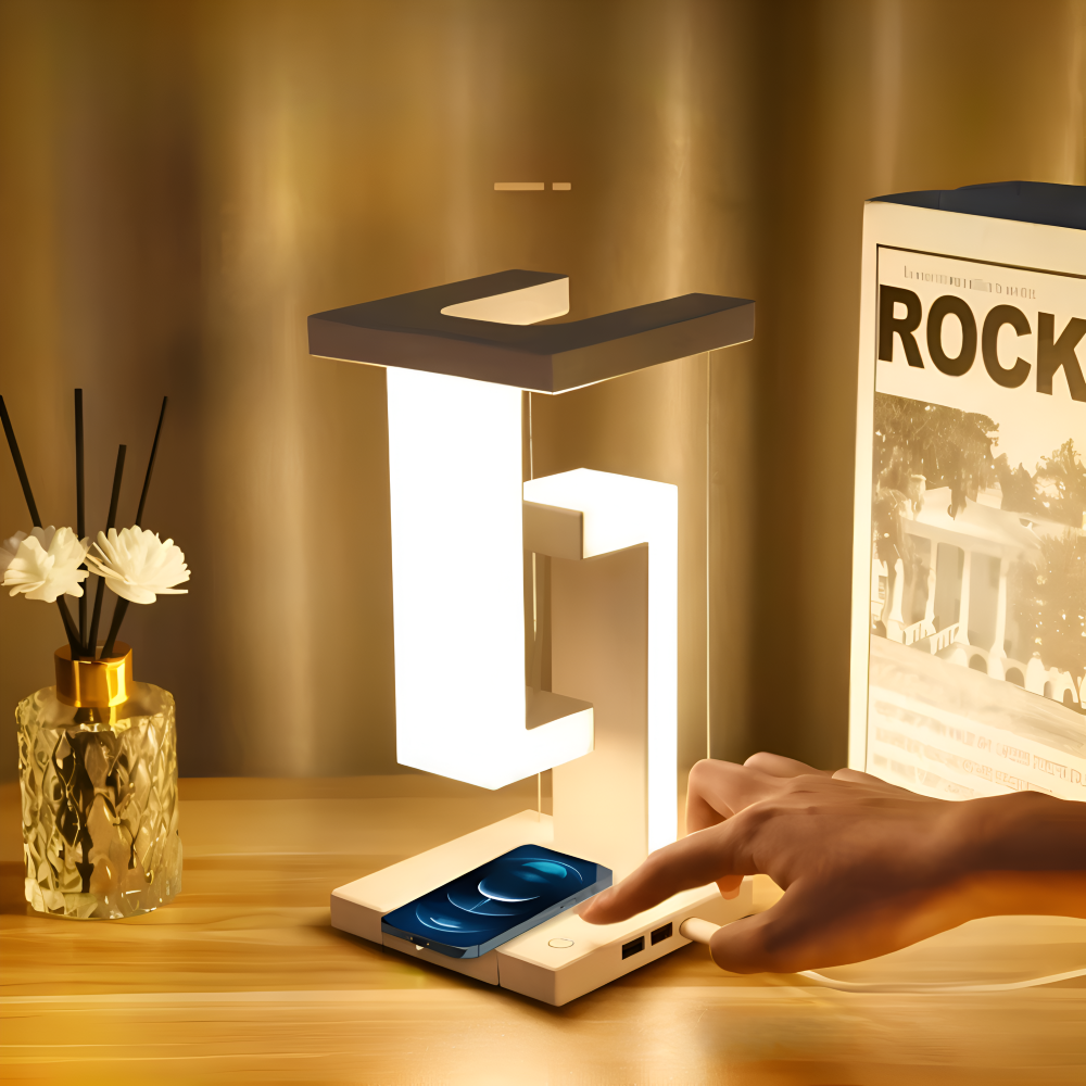 LevBlock Tischlampe - Schwebende LED Tischlampe mit kabellosem Ladepad