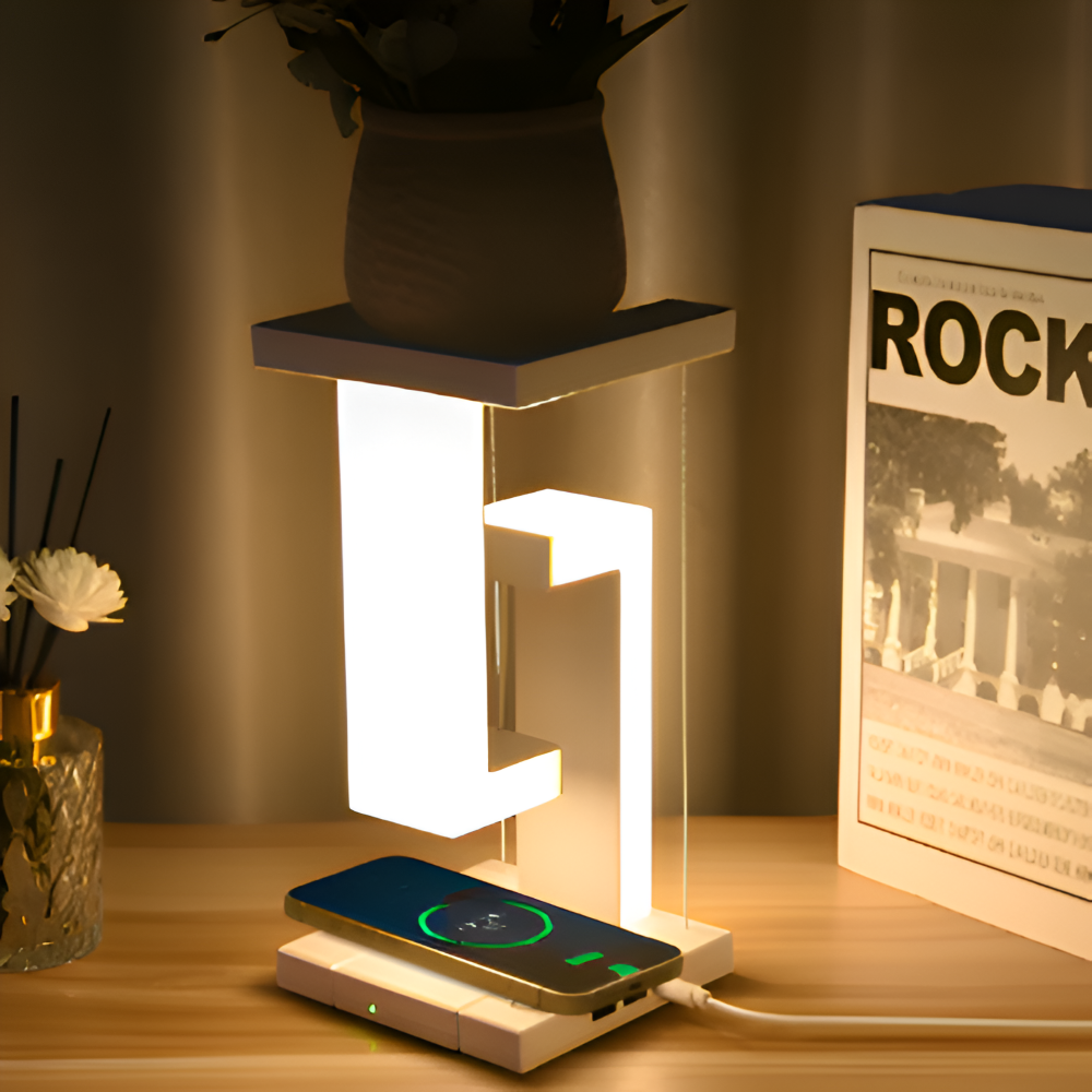 LevBlock Tischlampe - Schwebende LED Tischlampe mit kabellosem Ladepad