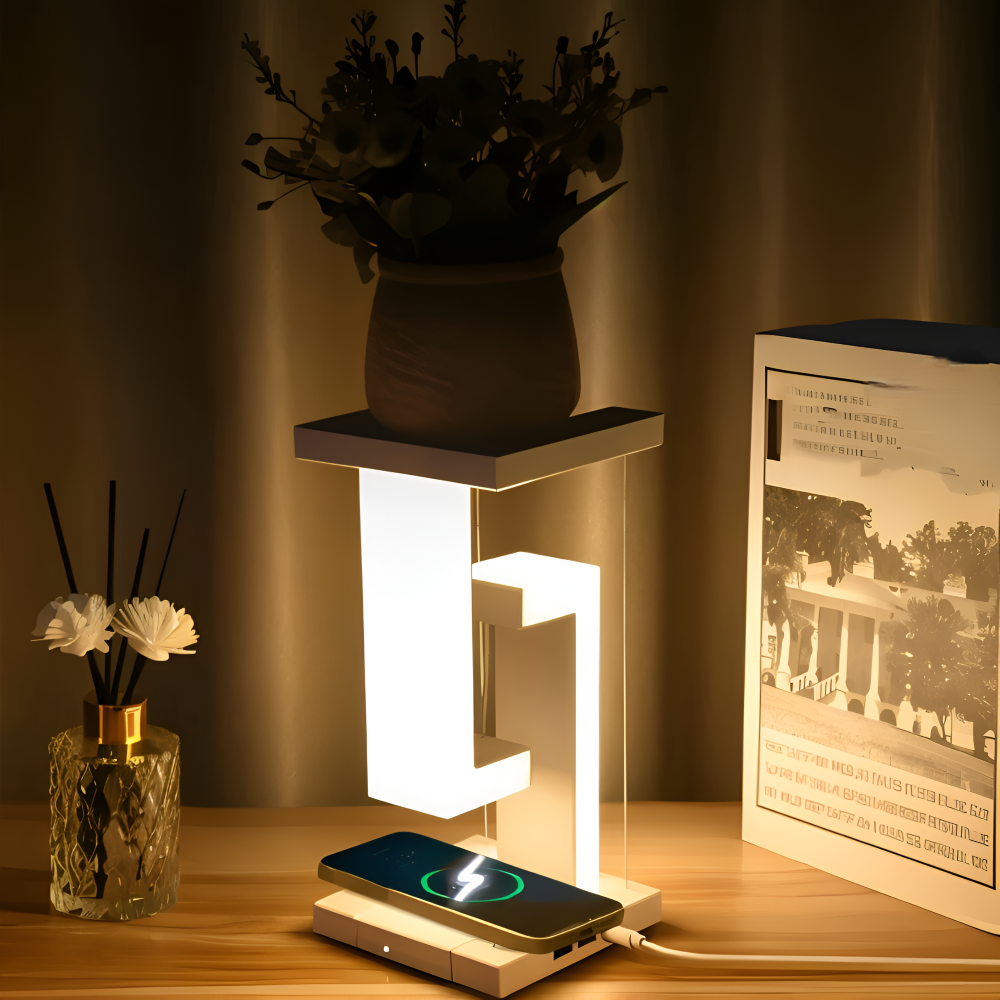 LevBlock Tischlampe - Schwebende LED Tischlampe mit kabellosem Ladepad