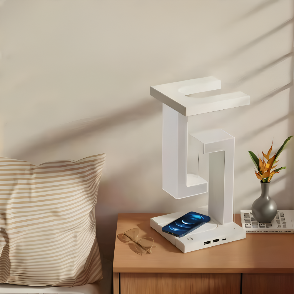 LevBlock Tischlampe - Schwebende LED Tischlampe mit kabellosem Ladepad