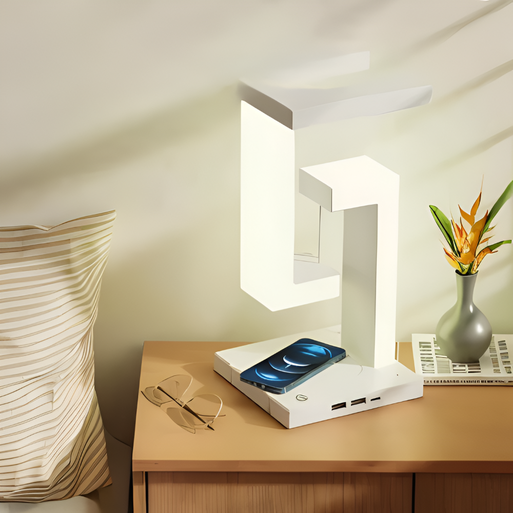 LevBlock Tischlampe - Schwebende LED Tischlampe mit kabellosem Ladepad