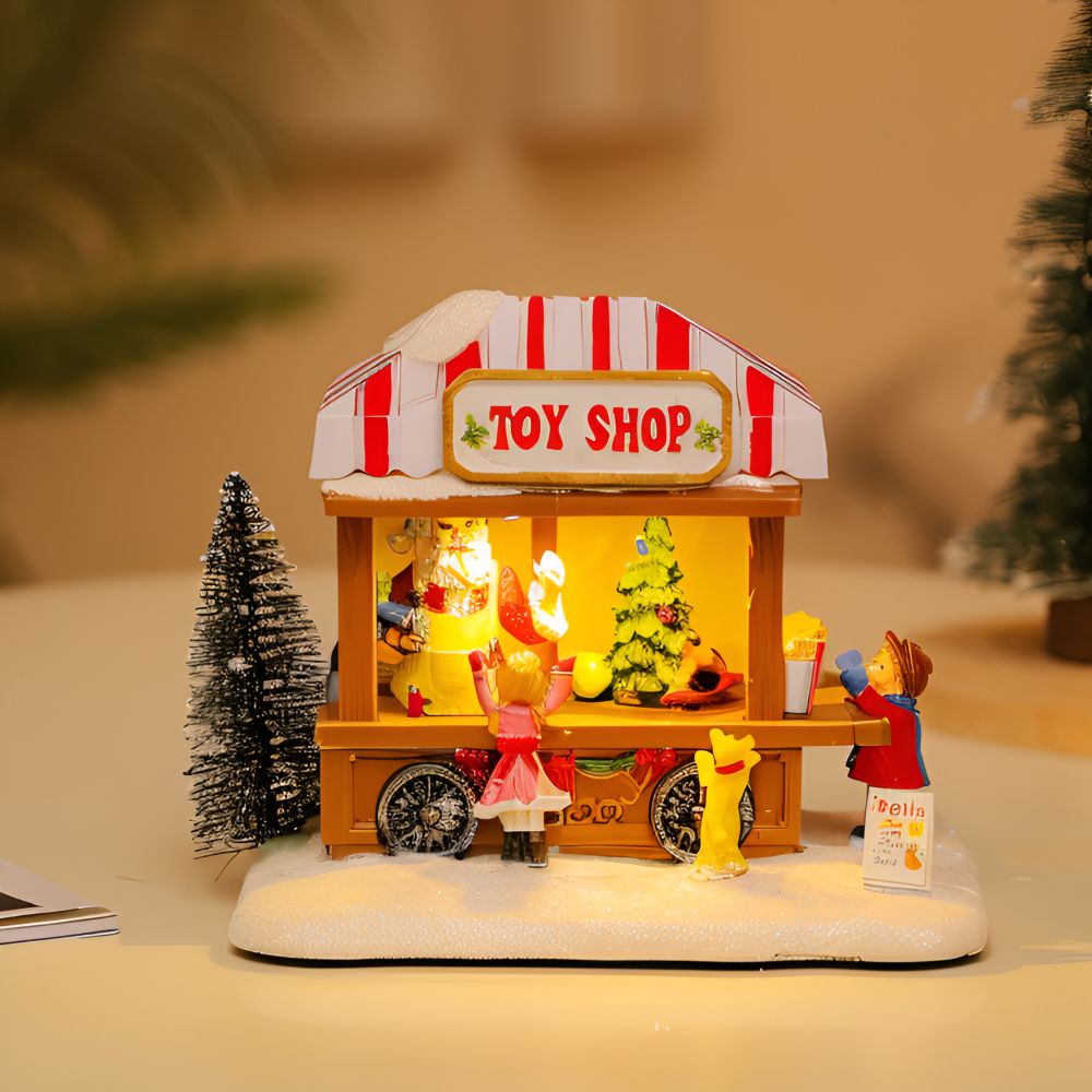 LitNTune - Batteriebetriebenes, Musikalisches LED Harz Weihnachtsdorf
