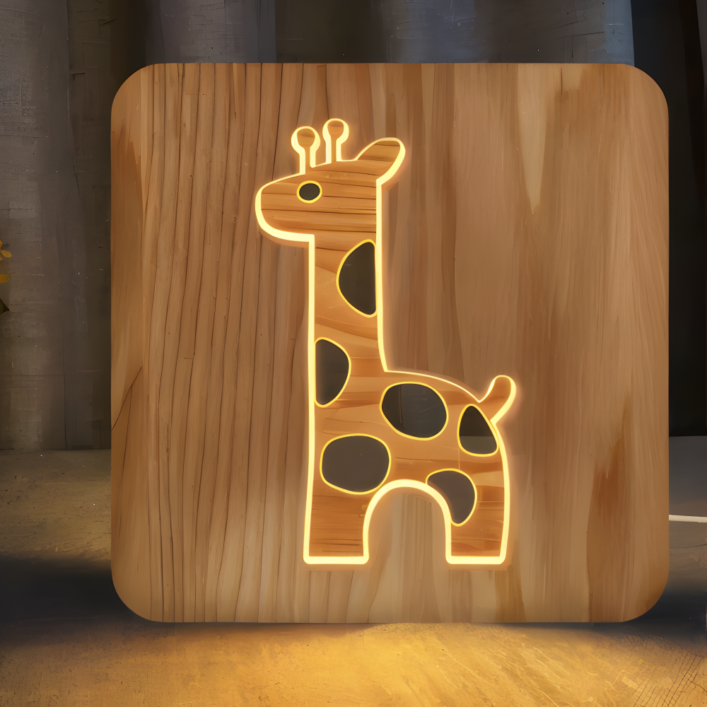 LumaCarve - Giraffe LED Nachttischlampe aus Holz