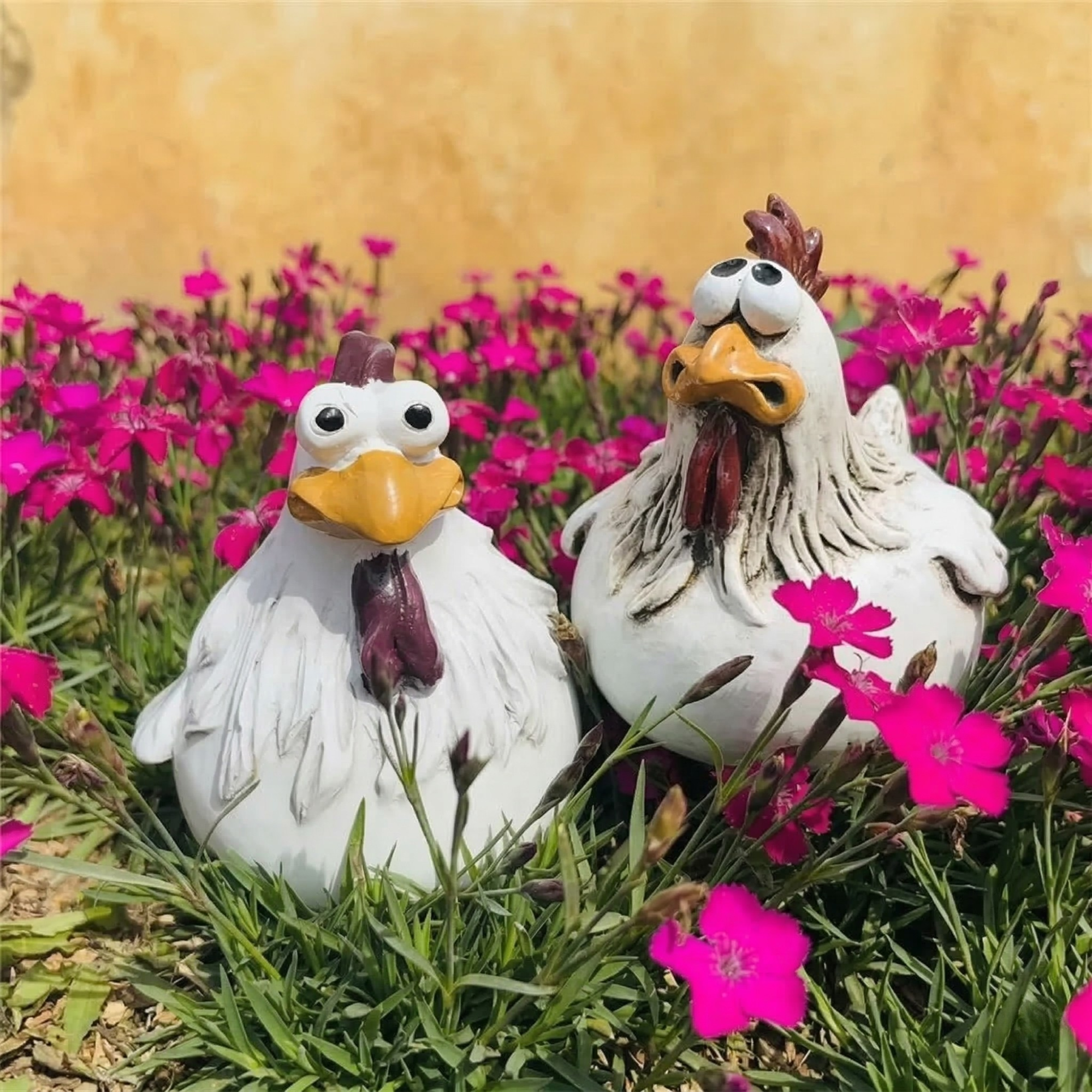Lustige Gartenfiguren - Wetterfeste Kunstharz Hühner Skulpturen für Garten Dekoration
