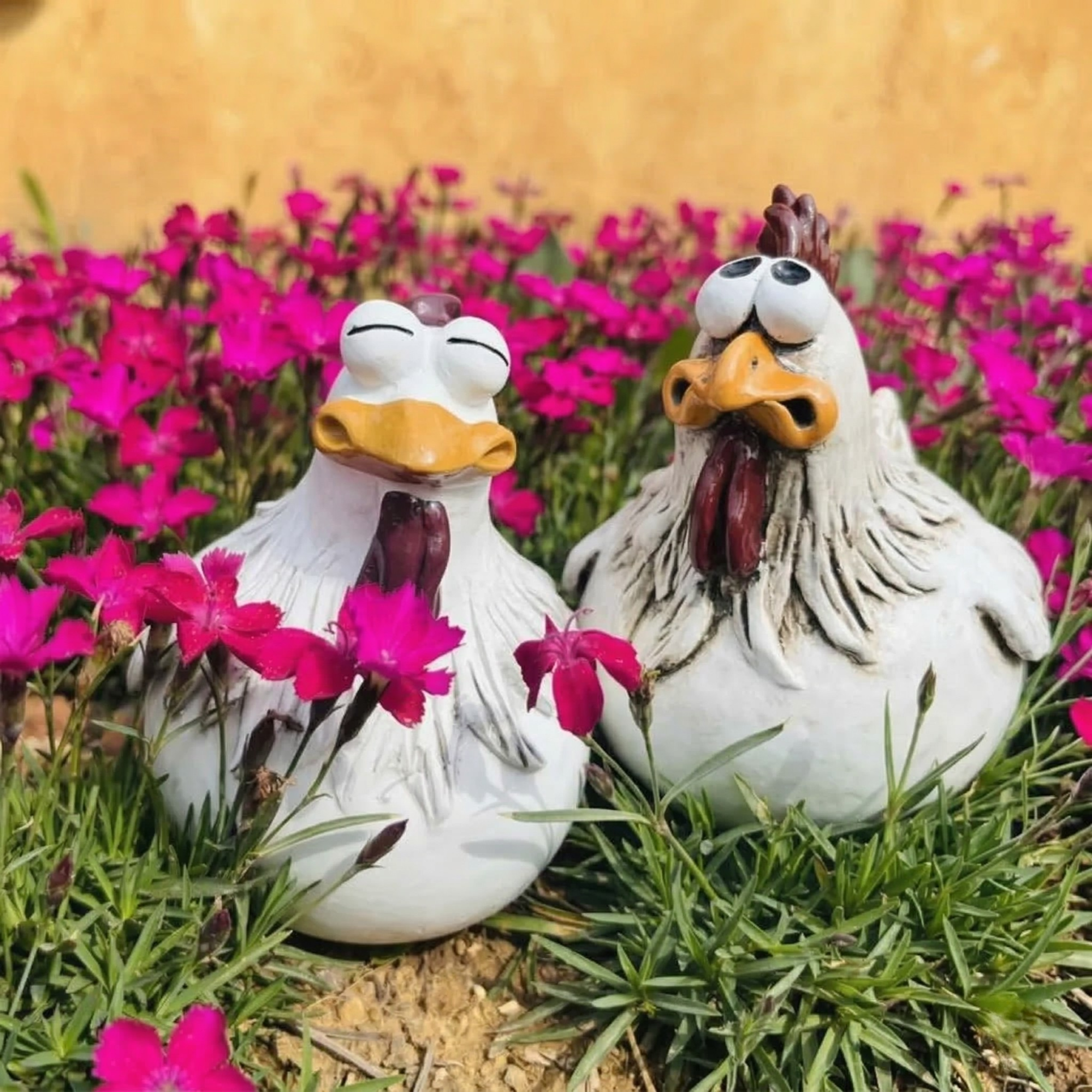 Lustige Gartenfiguren - Wetterfeste Kunstharz Hühner Skulpturen für Garten Dekoration