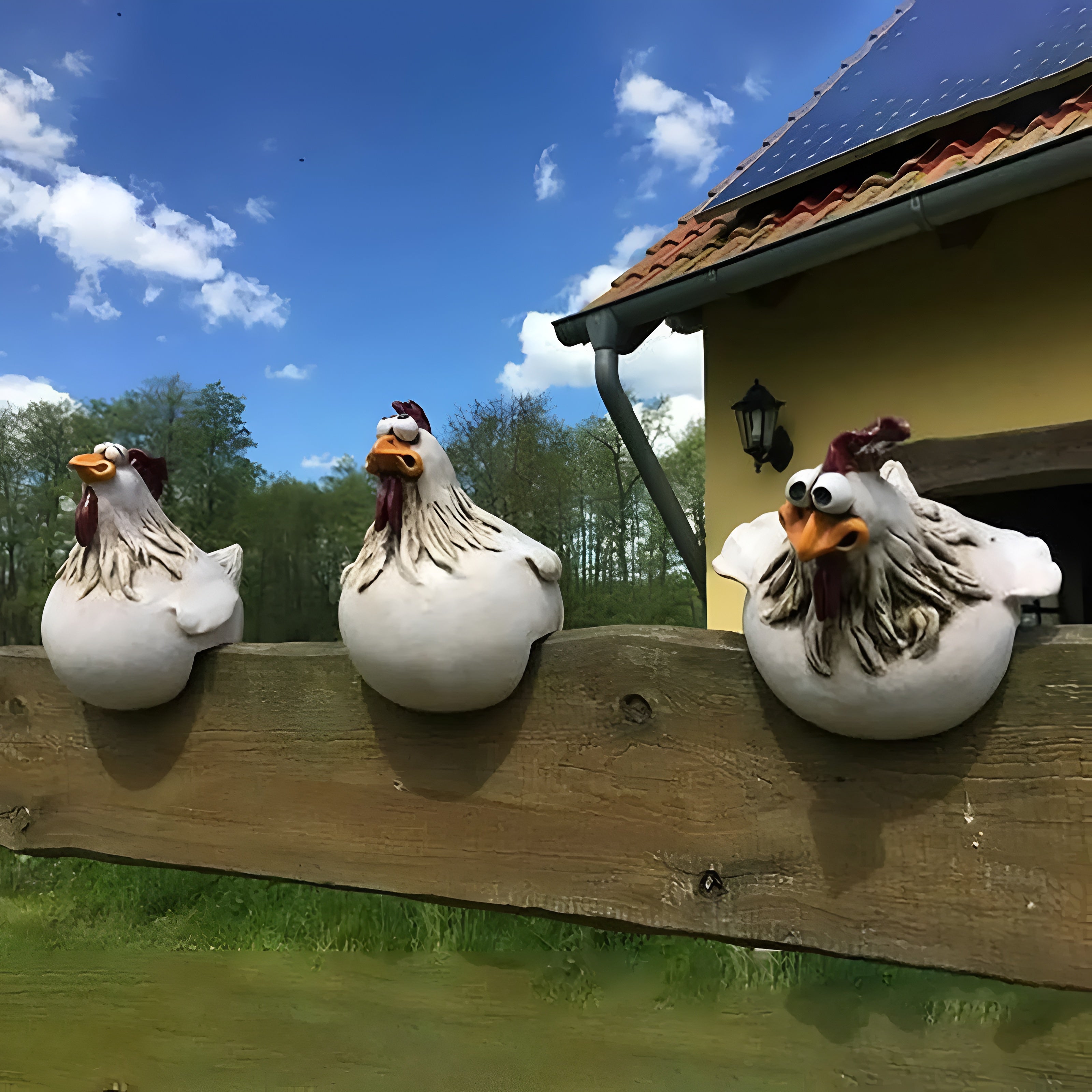 Lustige Gartenfiguren - Wetterfeste Kunstharz Hühner Skulpturen für Garten Dekoration