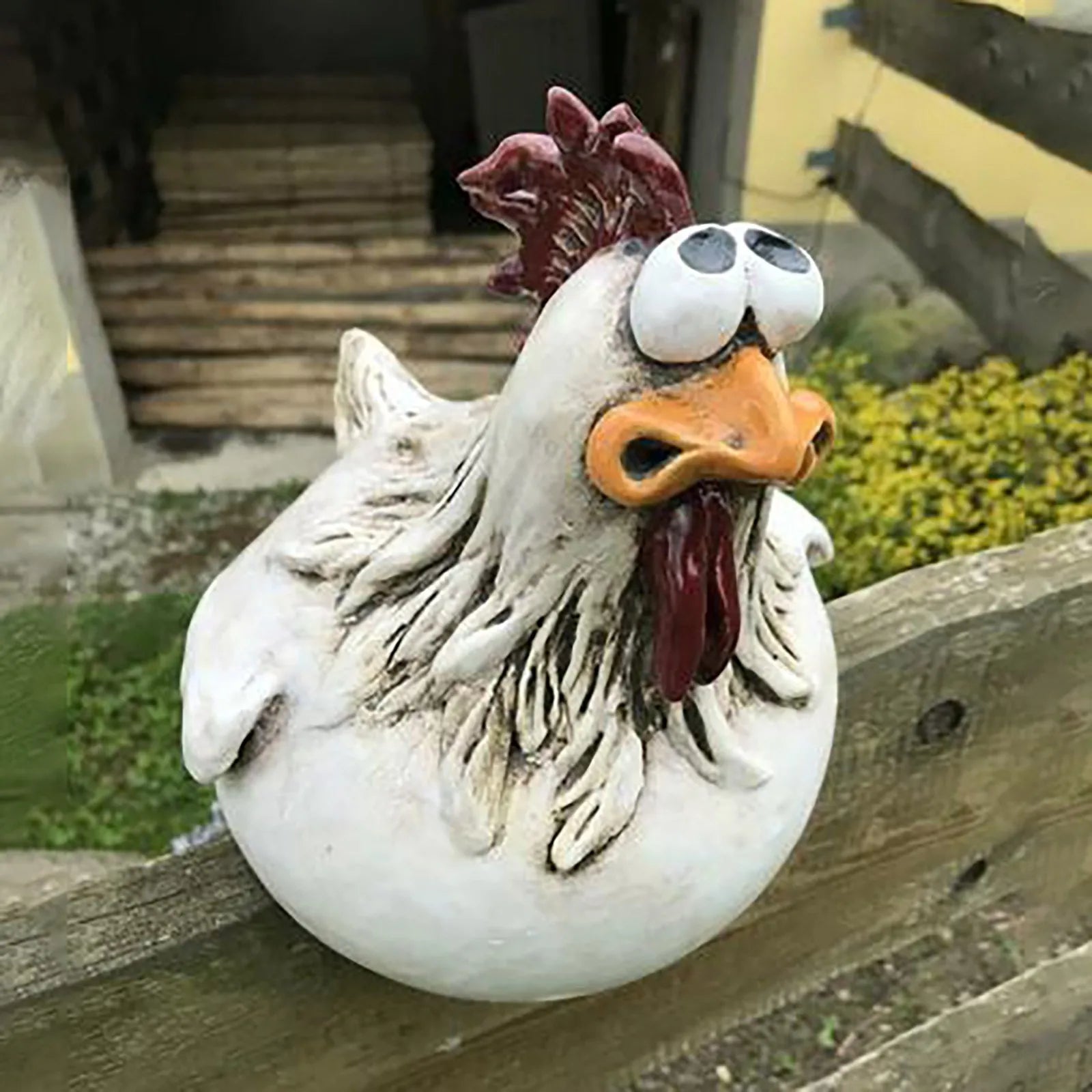 Lustige Gartenfiguren - Wetterfeste Kunstharz Hühner Skulpturen für Garten Dekoration 8