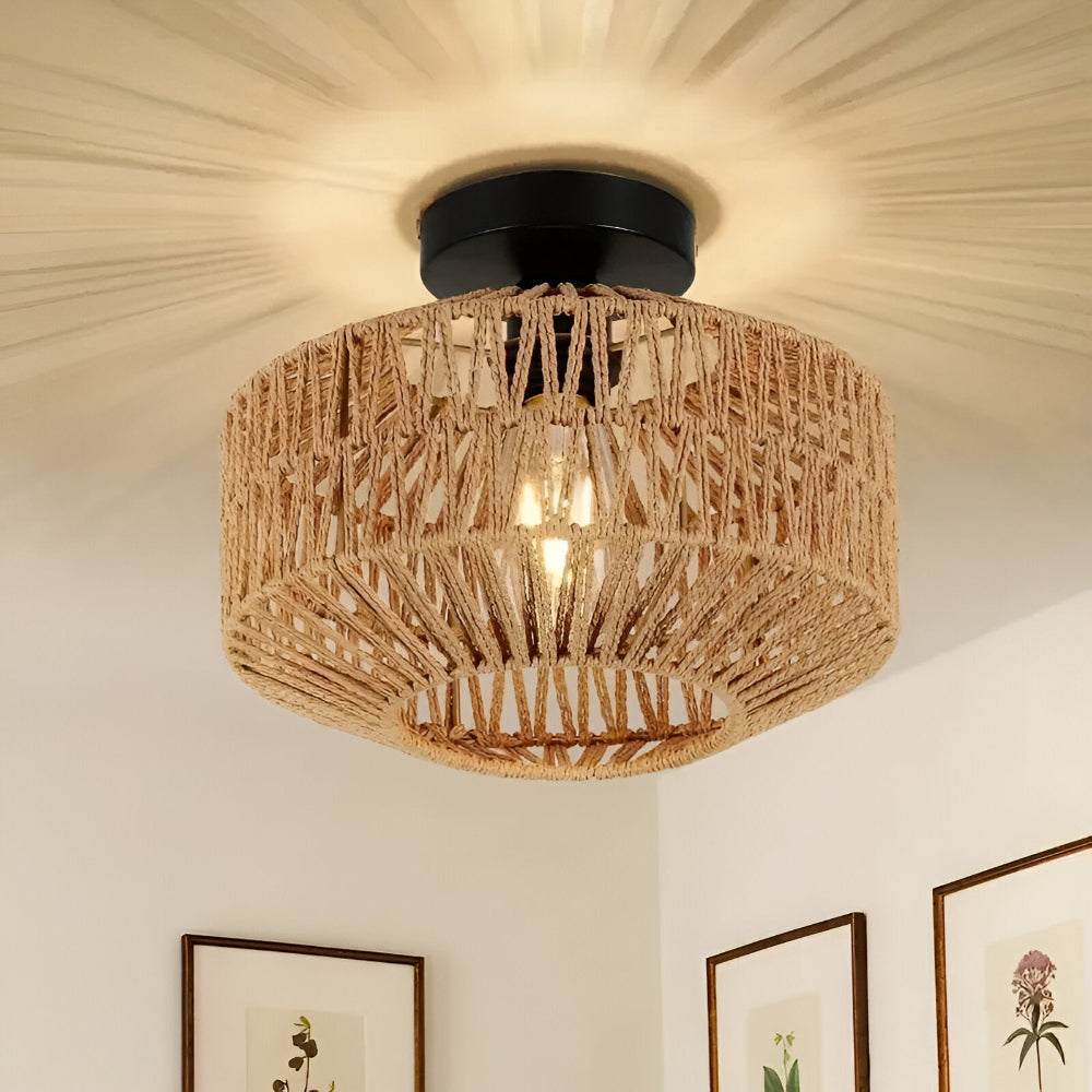 LustreBoho Deckenleuchte - Handgefertigte Rattan-Deckenleuchte - Rattan Flush Mount Leuchte