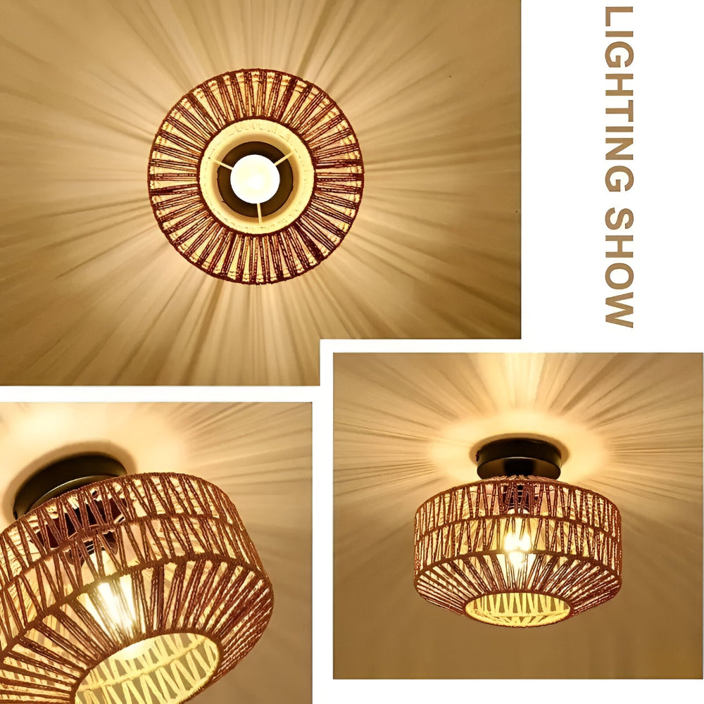 LustreBoho Deckenleuchte - Handgefertigte Rattan-Deckenleuchte - Rattan Flush Mount Leuchte