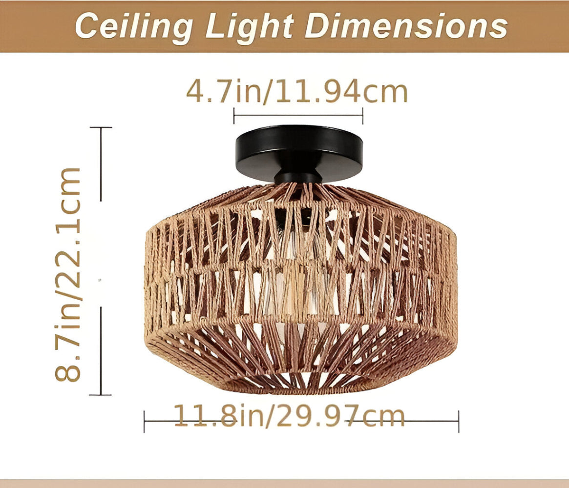 LustreBoho Deckenleuchte - Handgefertigte Rattan-Deckenleuchte - Rattan Flush Mount Leuchte