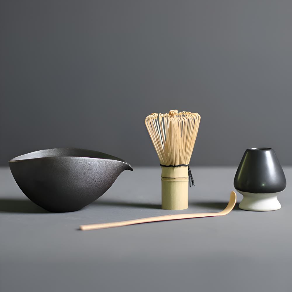 LuxuTea Wares - 4 Stück Bambus Keramik Japanisch Matcha Set