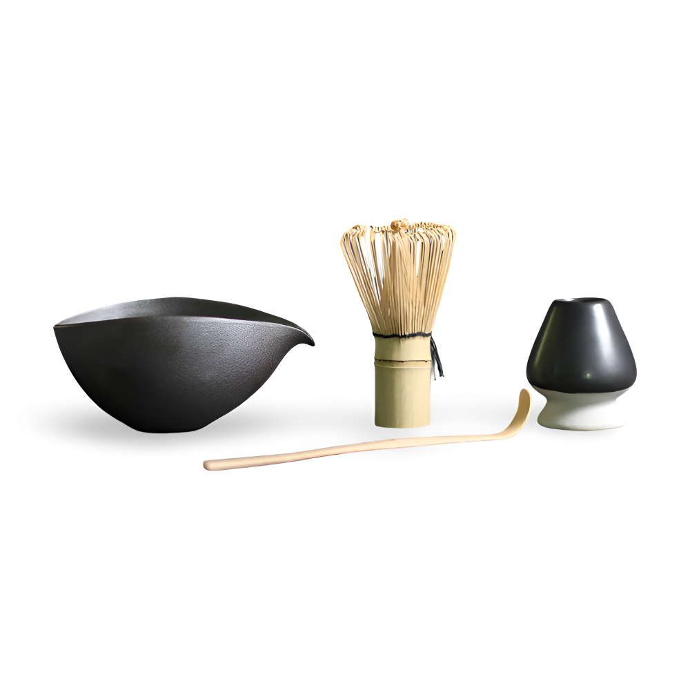 LuxuTea Wares - 4 Stück Bambus Keramik Japanisch Matcha Set