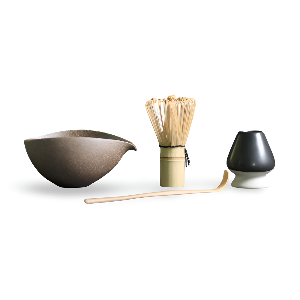 LuxuTea Wares - 4 Stück Bambus Keramik Japanisch Matcha Set