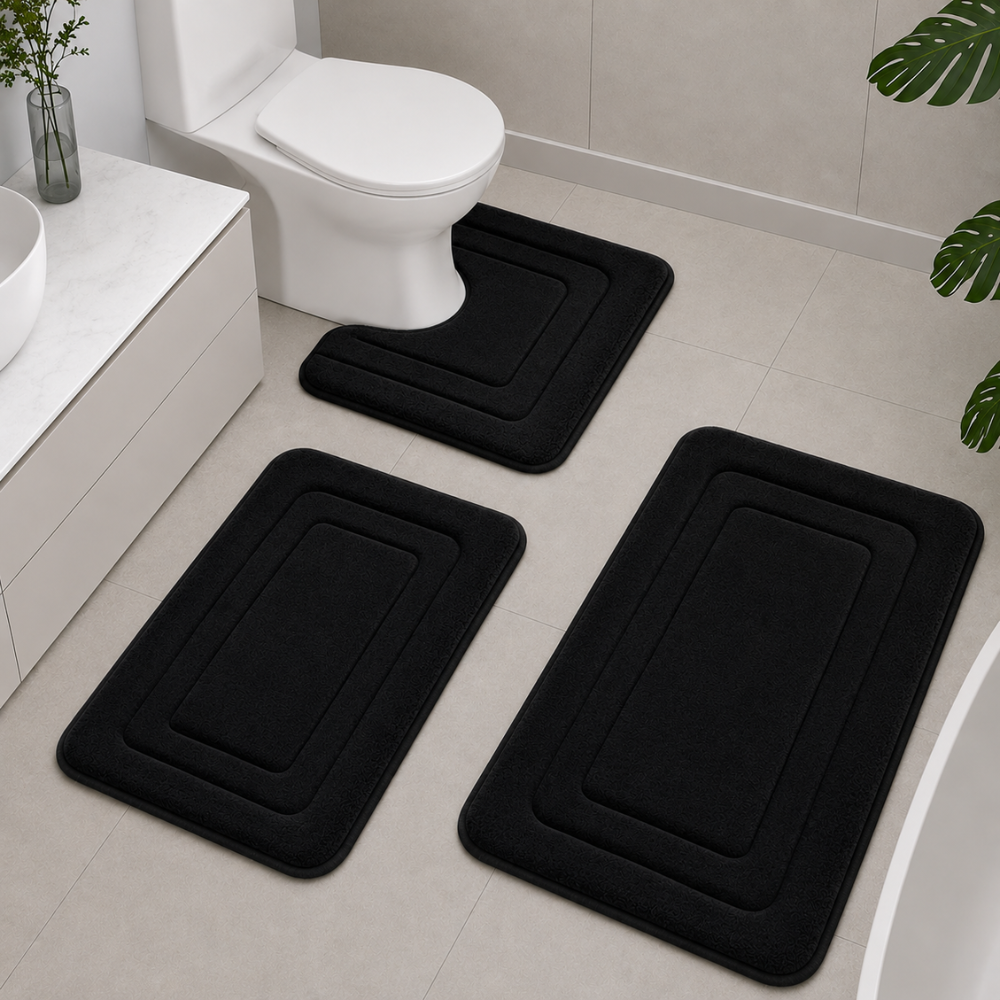 Luxuriöses Memory Foam Badematten-Set 3-teilig - Rutschfestes, Saugfähiges Design in Elegantem Grau für Badezimmer