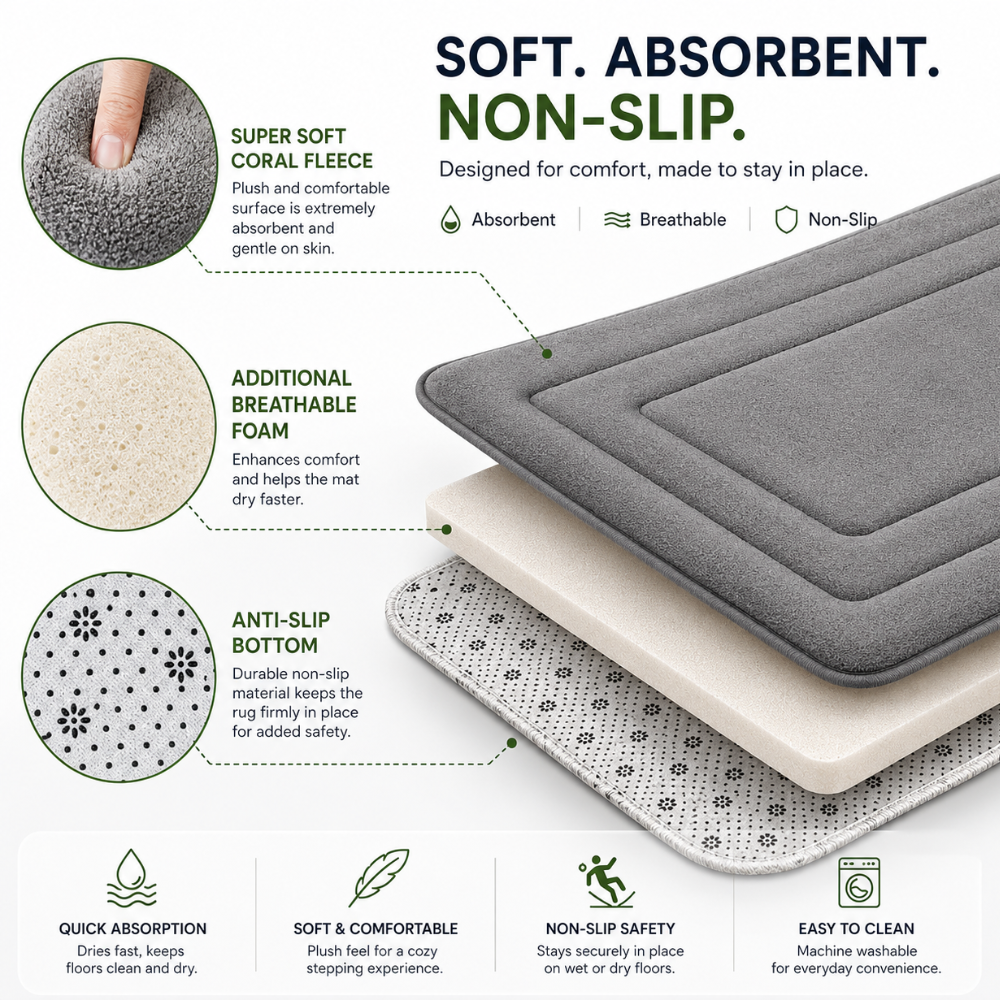Luxuriöses Memory Foam Badematten-Set 3-teilig - Rutschfestes, Saugfähiges Design in Elegantem Grau für Badezimmer