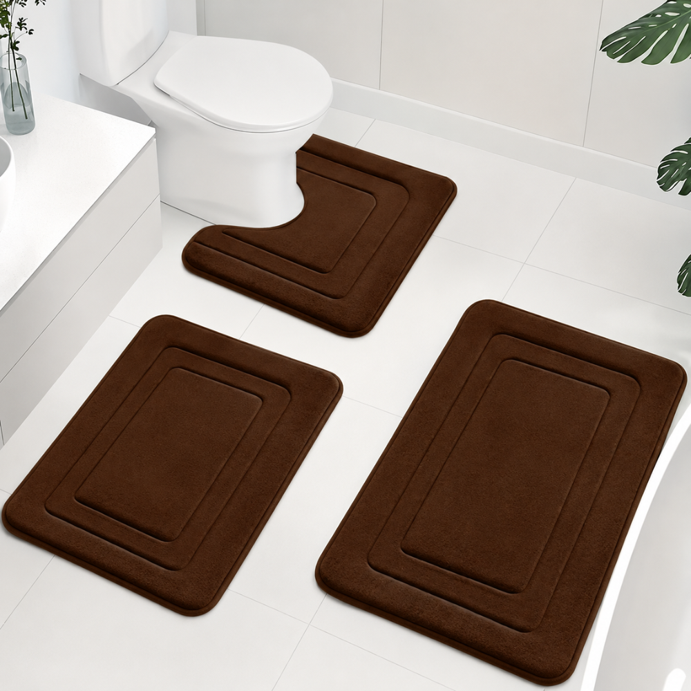 Luxuriöses Memory Foam Badematten-Set 3-teilig - Rutschfestes, Saugfähiges Design in Elegantem Grau für Badezimmer