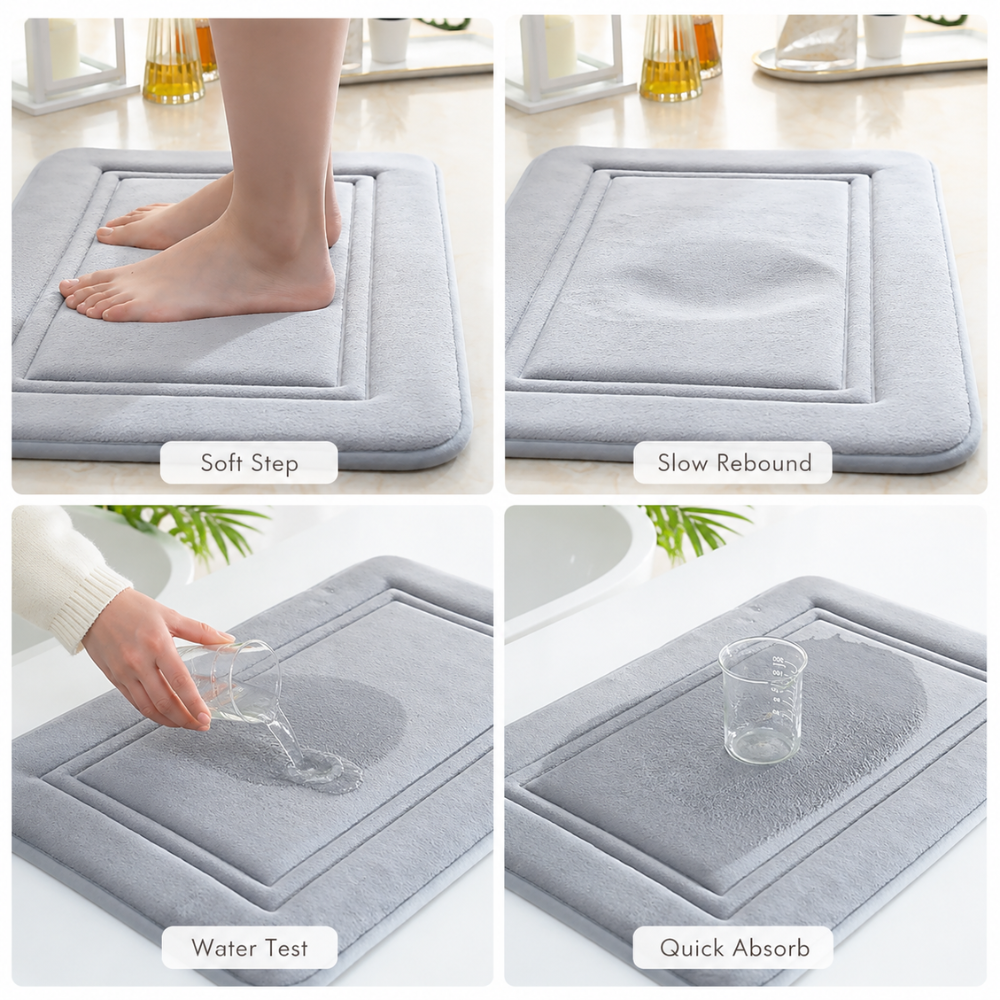 Luxuriöses Memory Foam Badematten-Set 3-teilig - Rutschfestes, Saugfähiges Design in Elegantem Grau für Badezimmer