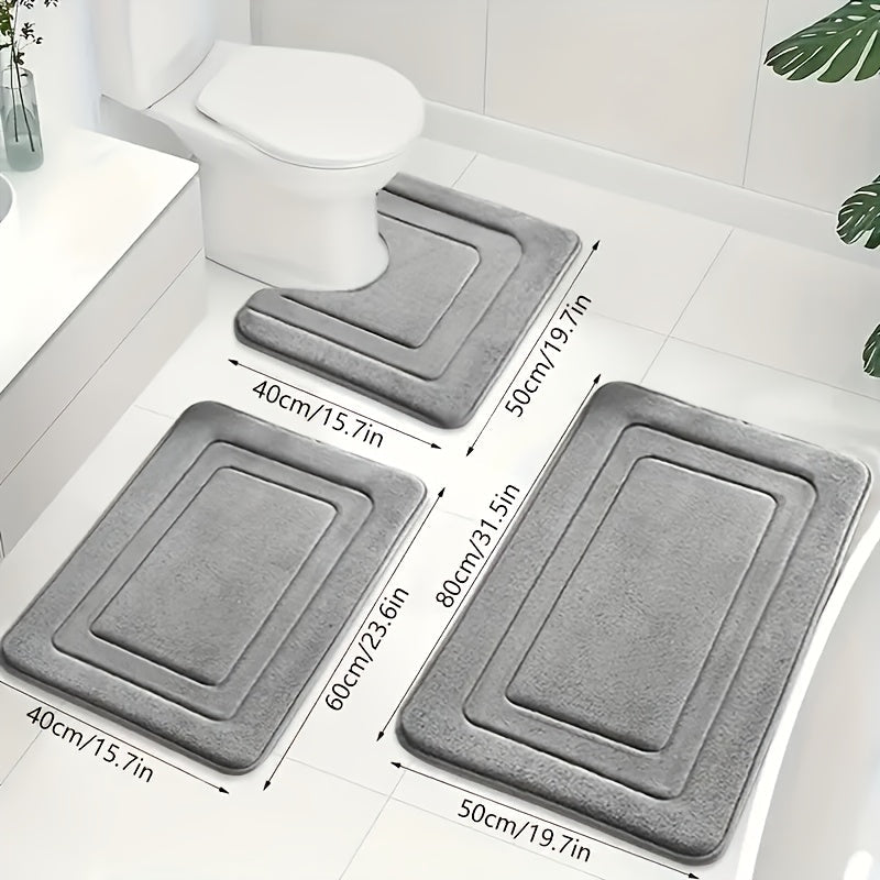 Luxuriöses Memory Foam Badematten-Set 3-teilig - Rutschfestes, Saugfähiges Design in Elegantem Grau für Badezimmer 0