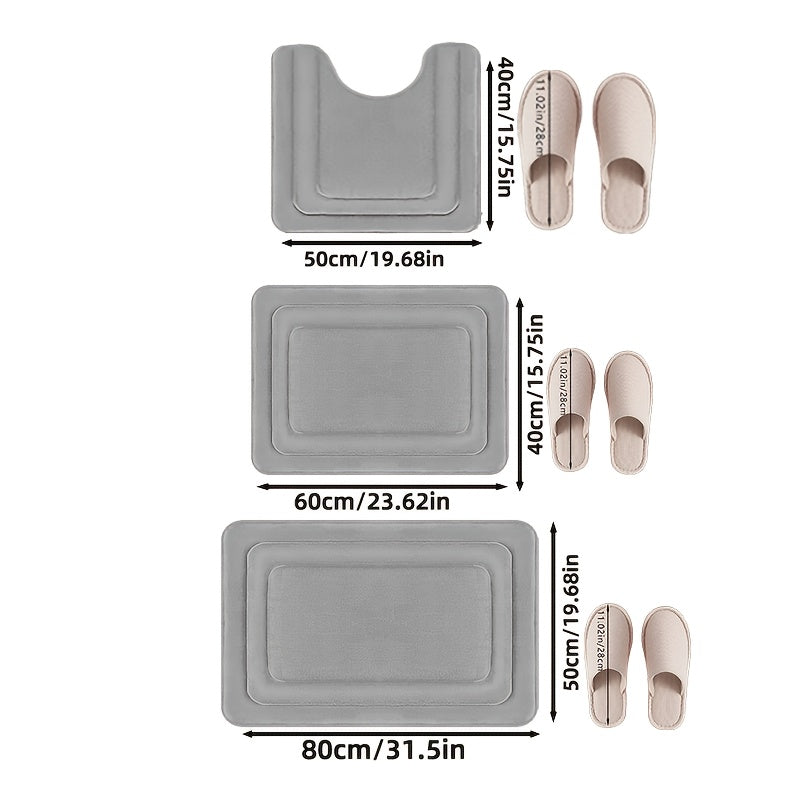 Luxuriöses Memory Foam Badematten-Set 3-teilig - Rutschfestes, Saugfähiges Design in Elegantem Grau für Badezimmer 3