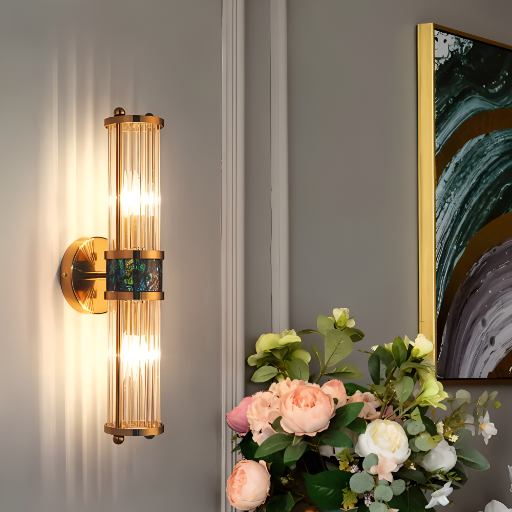 Luxuriöse Goldkristall Wandleuchte - Moderne Gerippte Wandlampe - E14 Wandleuchten LED
