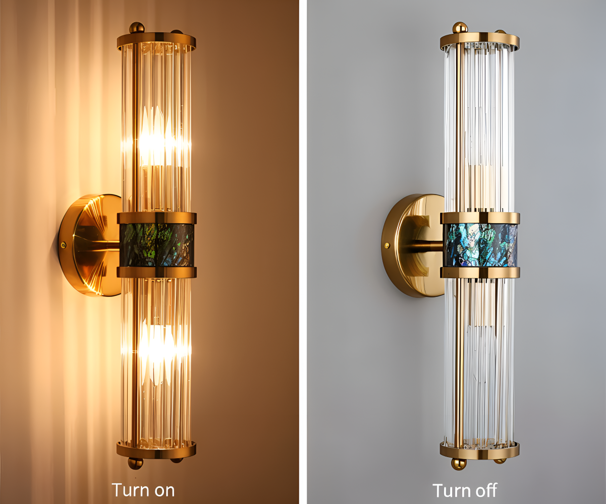 Luxuriöse Goldkristall Wandleuchte - Moderne Gerippte Wandlampe - E14 Wandleuchten LED