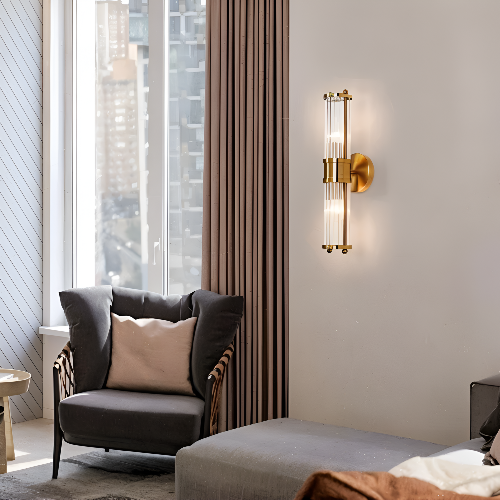 Luxuriöse Goldkristall Wandleuchte - Moderne Gerippte Wandlampe - E14 Wandleuchten LED