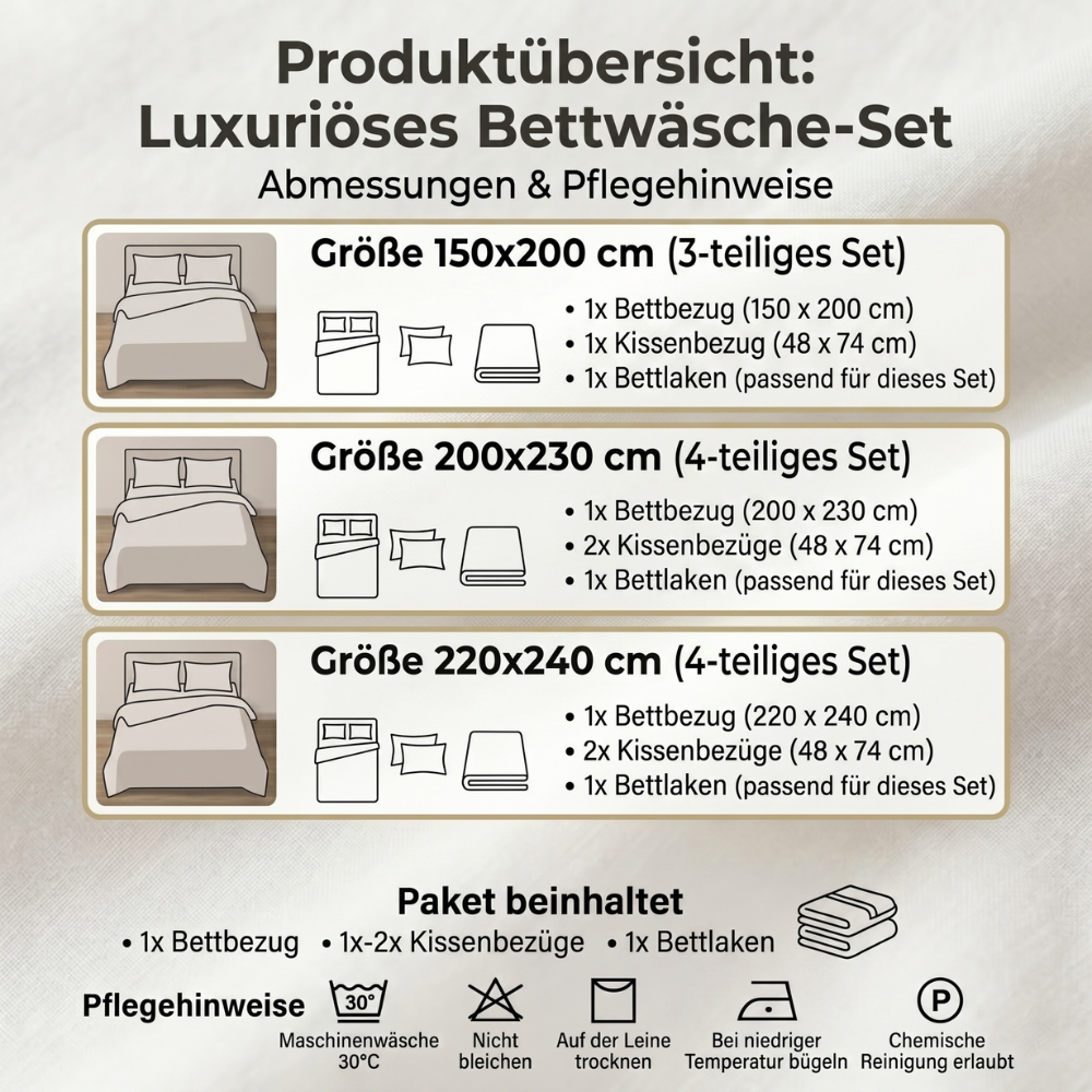 Luxus Bettwäsche Set 3-teilig – Soft Viskose Bettbezug & 2 Kissenbezüge – Atmungsaktiv Bettwäsche