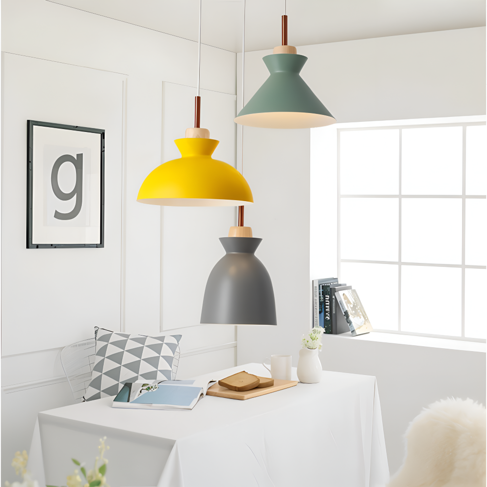 Macaron Hue Pendelleuchte - Bunte Flanell & Kuppel Design Hängelampe in Macaron Farben