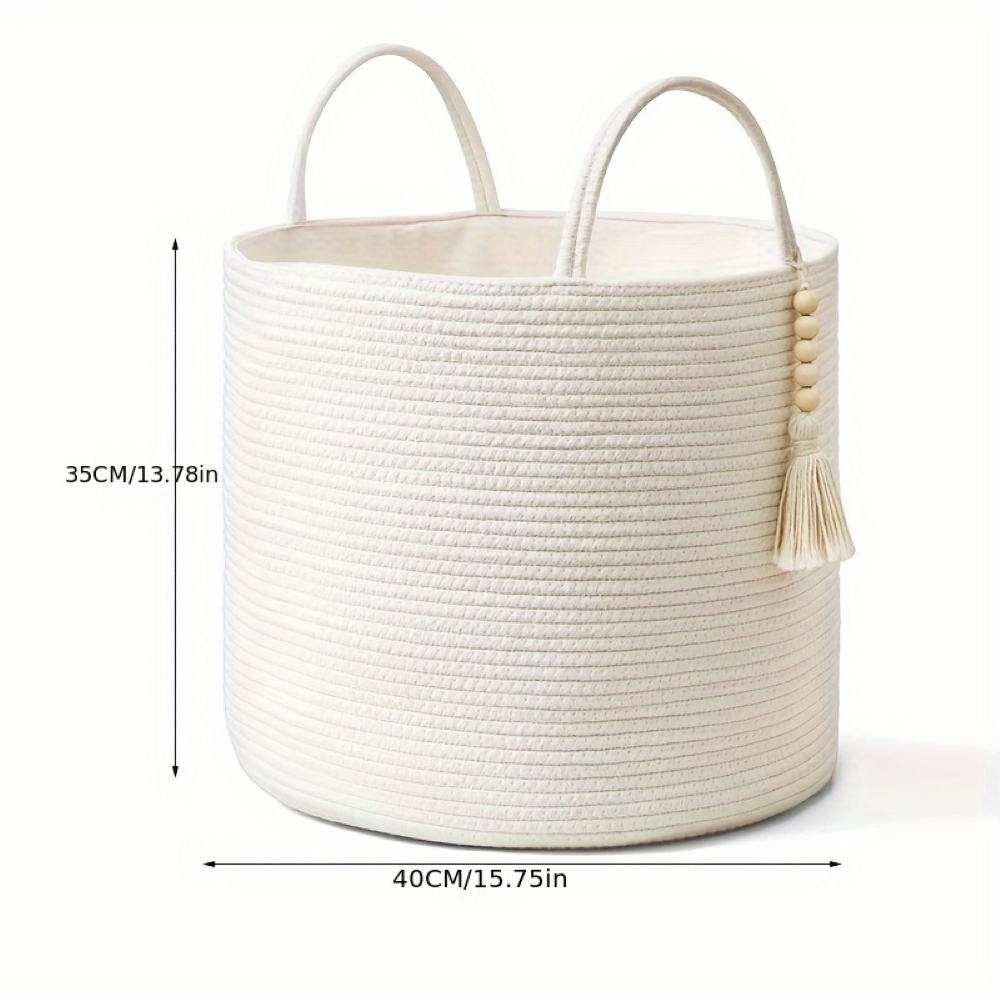 Makramee Aufbewahrungskorb Baumwolle – Geflochtener Wäschekorb (40x35cm)
