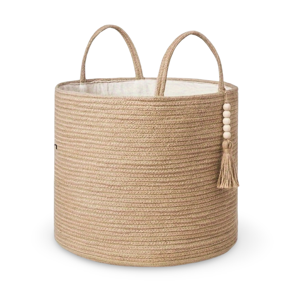 Makramee Aufbewahrungskorb Baumwolle – Geflochtener Wäschekorb (40x35cm)