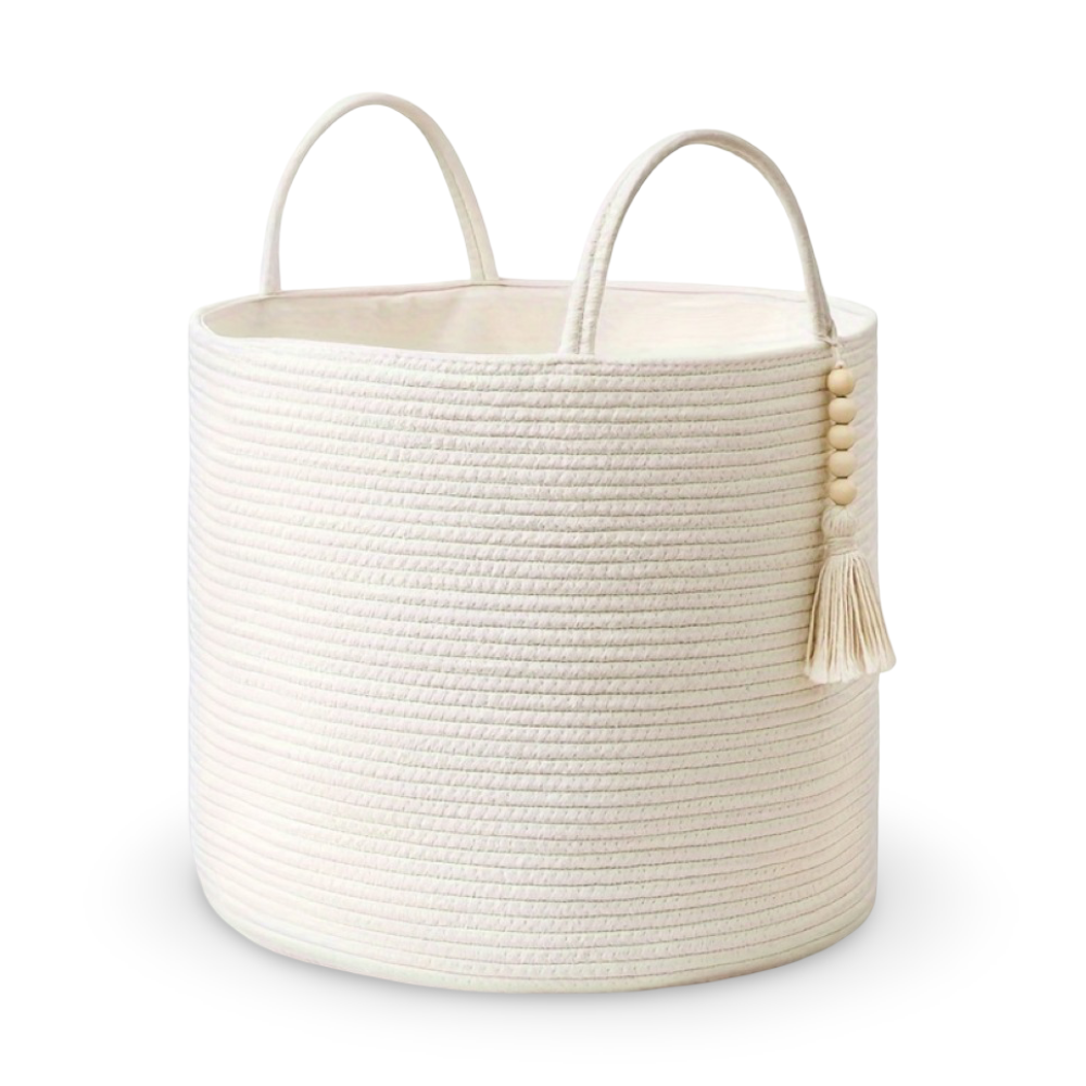 Makramee Aufbewahrungskorb Baumwolle – Geflochtener Wäschekorb (40x35cm)