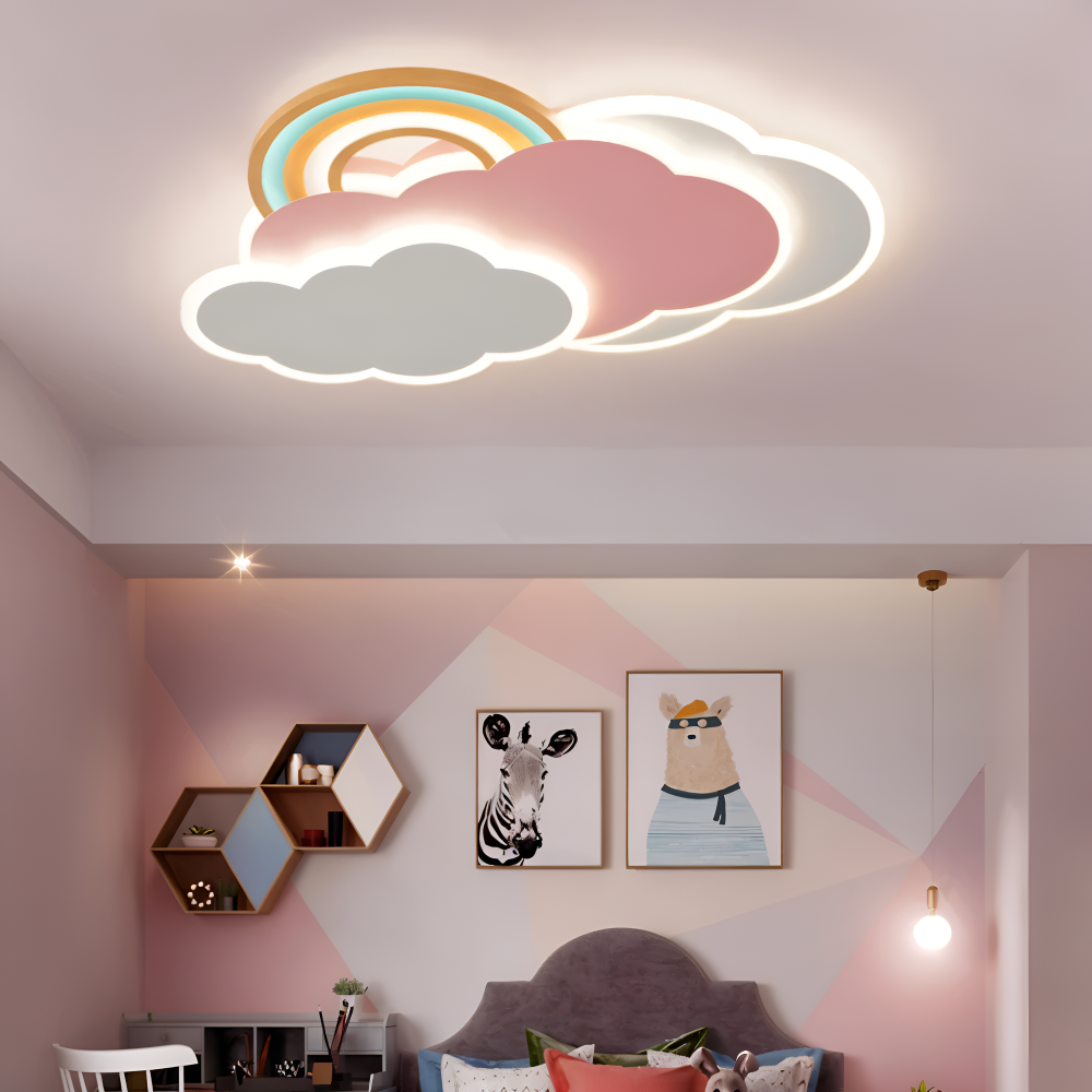 MagicPink Deckenleuchte - Bunte Wolke und Regenbogen LED Deckenleuchte für Kinderzimmer