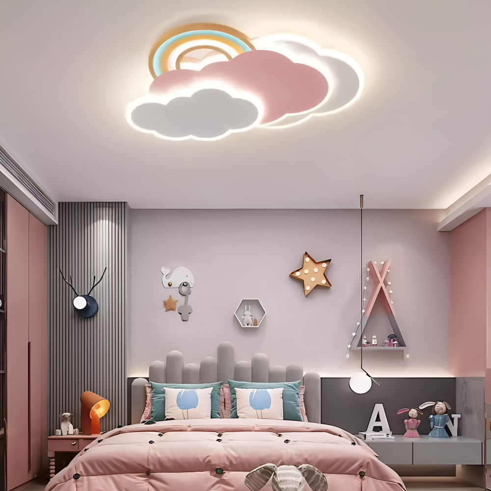 MagicPink Deckenleuchte - Bunte Wolke und Regenbogen LED Deckenleuchte für Kinderzimmer